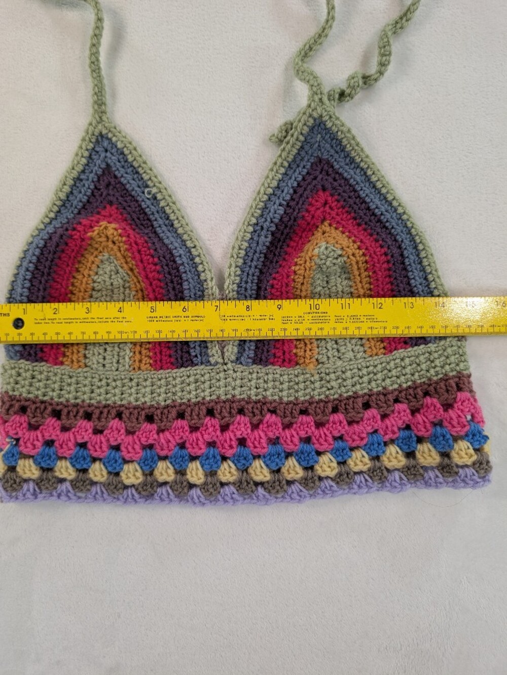 Handmade Crochet Bralette Halter Top | Rainbow Boho Festival Summer Knit - Picture 4 of 5